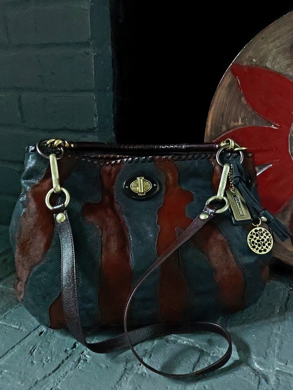 COACH HTF LTD ED COLLECTOR'S MADISON SABRINA HAIR CALF & LEATHER PATCHWORK HOBO